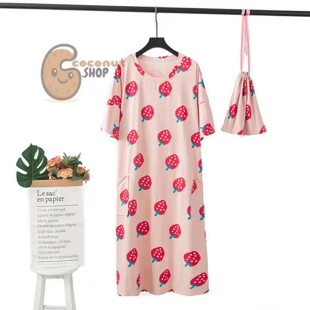 Carrot or Pig Watermelon Nightdress Pajama with cute bag - Strawberry Pink