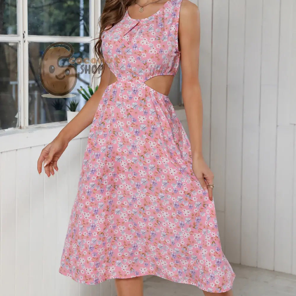 Chiffon Floral Dress: Summer Vibes Sexy Cutouts! - Pink / S