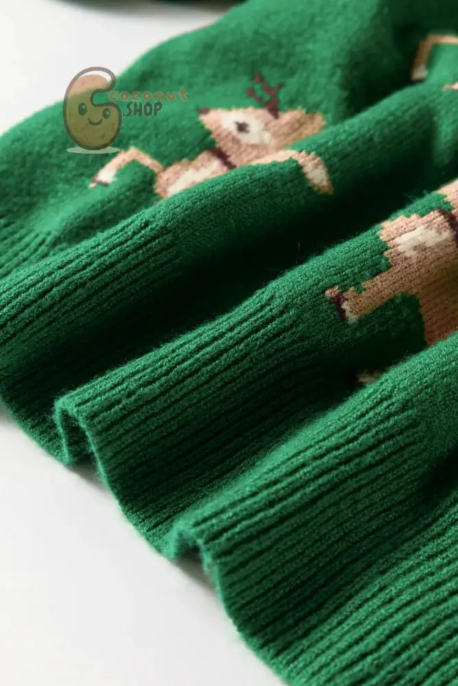 Green Reindeer Knit Christmas Sweater