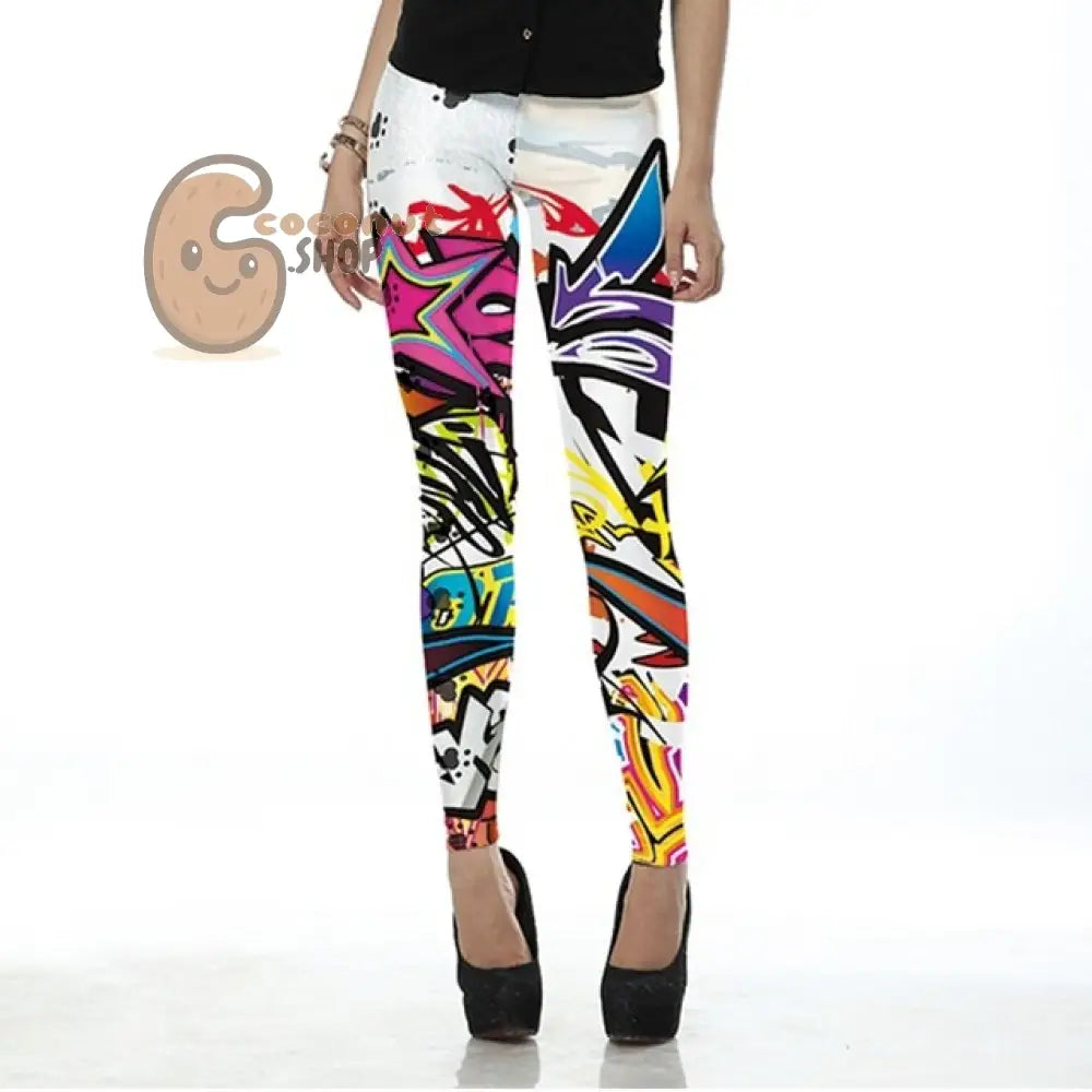 HEY YOU Comic Doodles Printed Leggings - KDK1429 / S