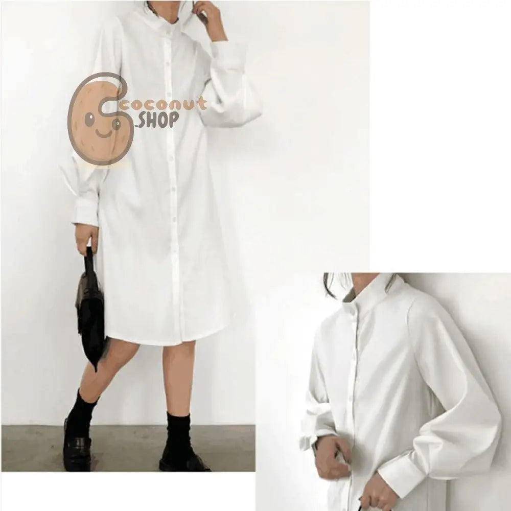 Long Lantern Sleeve Blouse Korean Lazy Oaf Style Women Shirt Spring Autumn Stand Collar Single Breasted Slit Long Shirt
