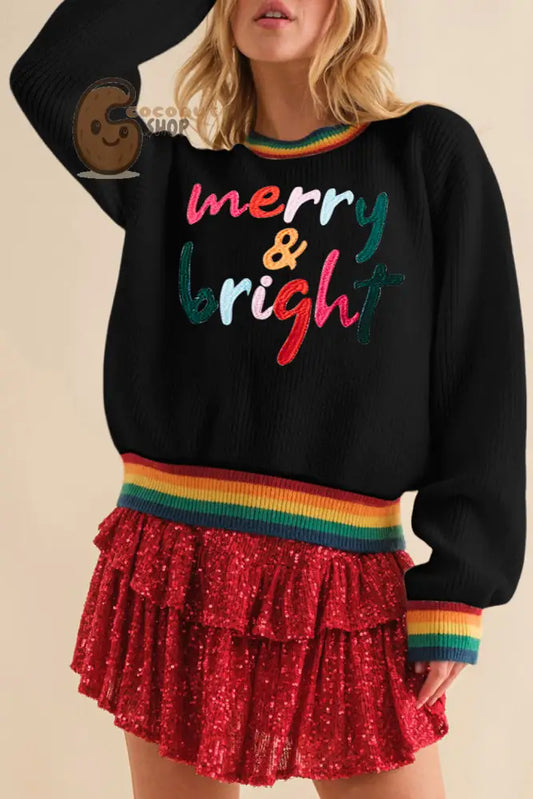 Merry & Bright Colorful Striped Trim Sweater