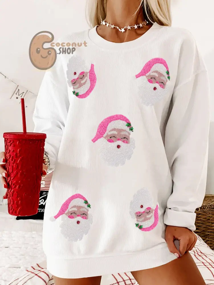 Pink Santa Faces Christmas Long Sleeve