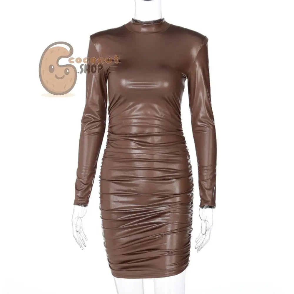 Pure Color New Fashion Sexy Slim Slimming Ruffled Long Sleeve Dress Knitted Bag Hip Skirt Right Angle Shoulder Dress