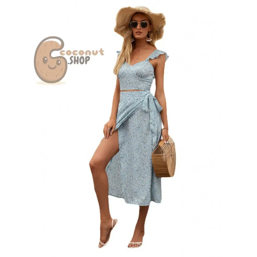 Sexy Strappy Split Floral Suit