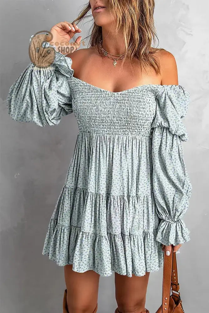 Sexy Word-Neck Strapless Dress - Light Blue / S