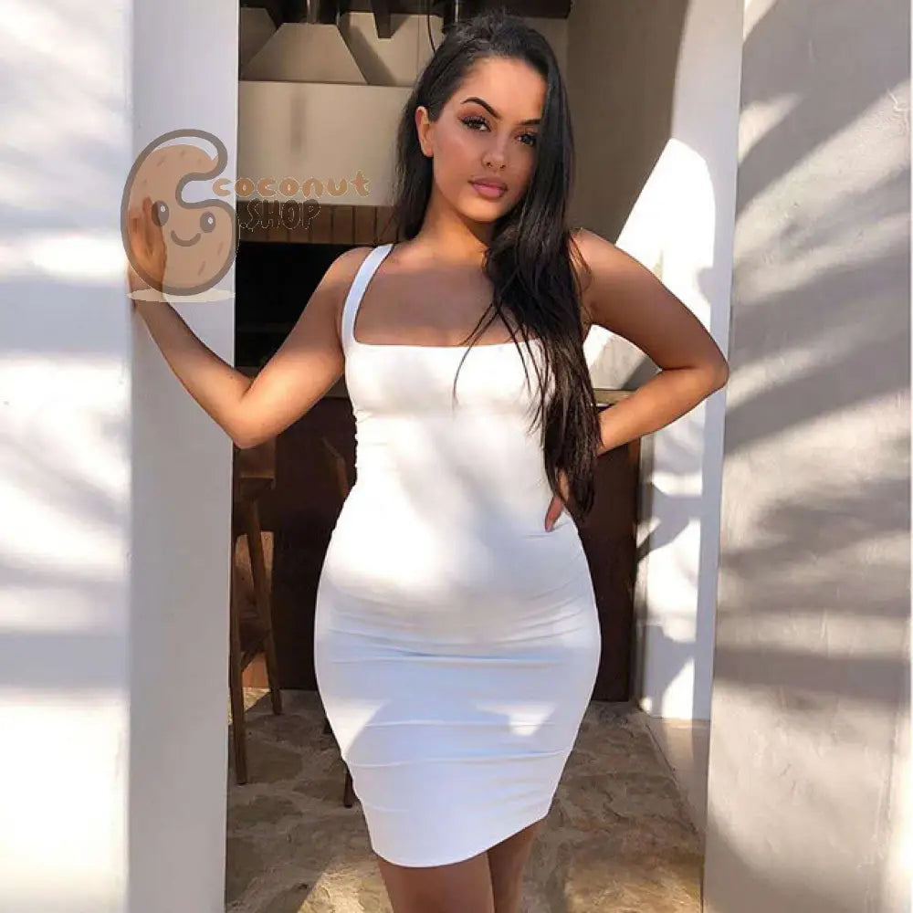 Sultry Summer Nights: Turn Heads in the Sexy Black Mini Dress – Your Neon Green Party Powerhouse! - White / S