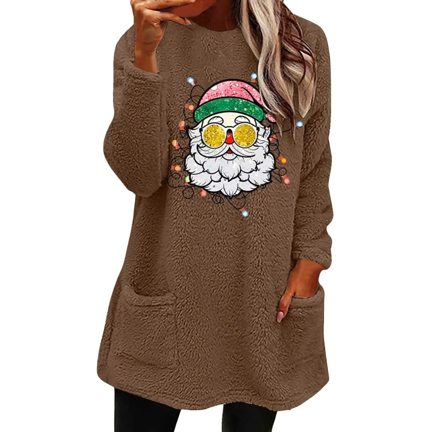 Santa Shades Double-Sided Velvet Pocket Sweatshirt