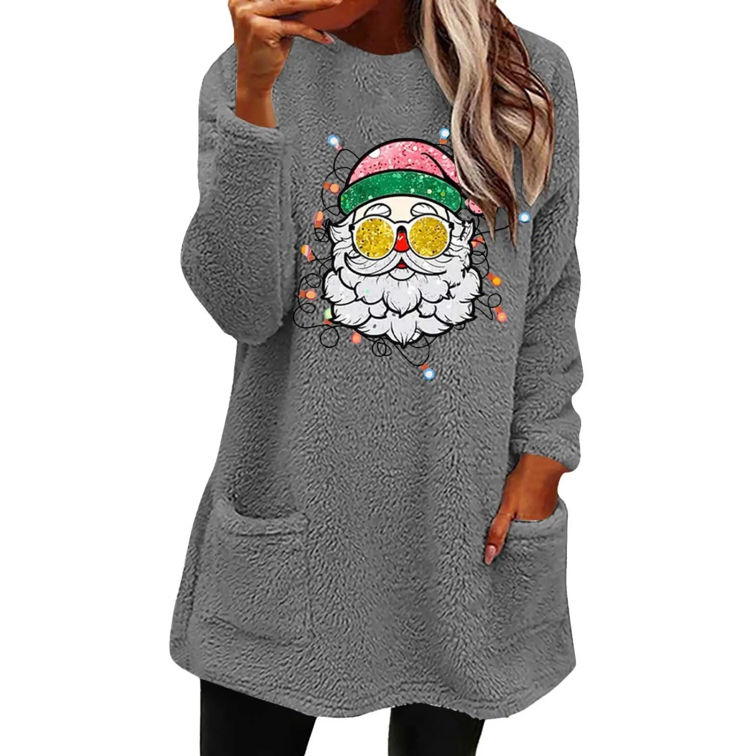 Santa Shades Double-Sided Velvet Pocket Sweatshirt