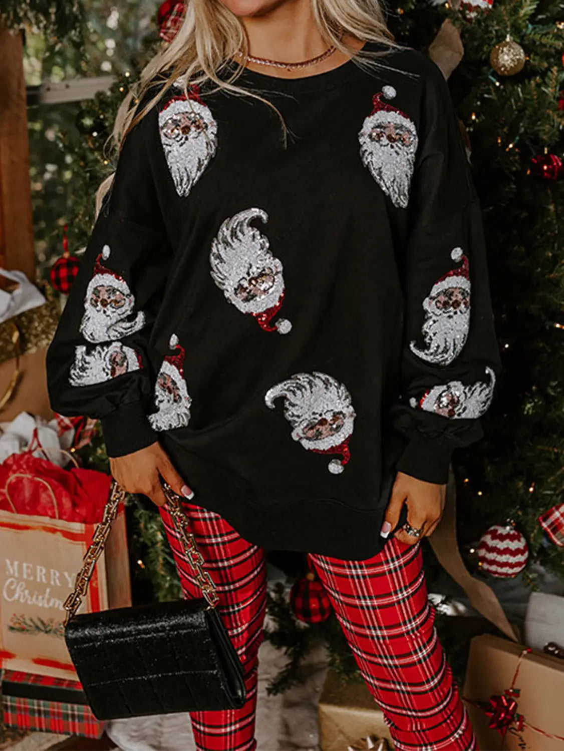 Black Santa Faces Christmas Long Sleeve
