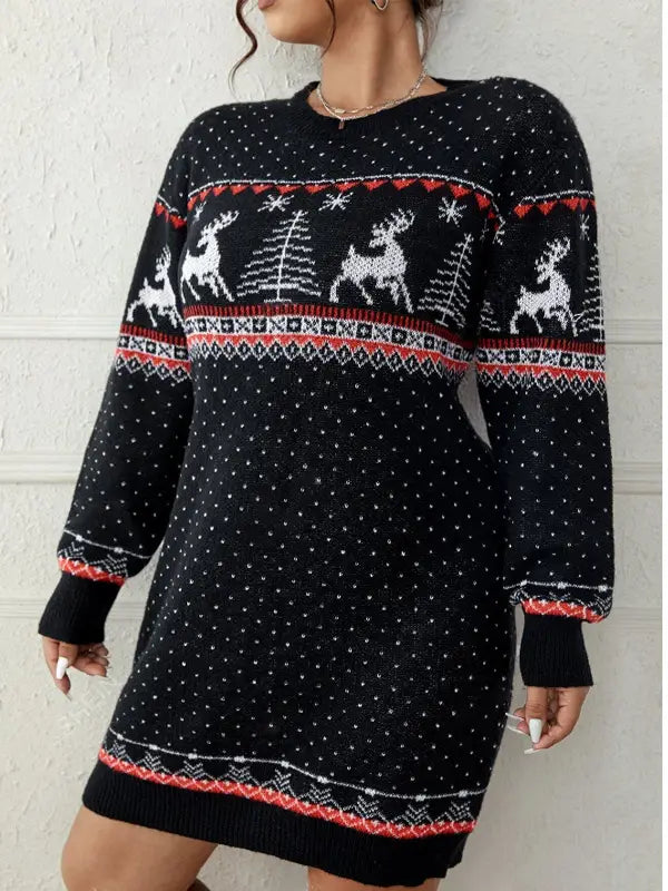 Christmas Snowflake Reindeer Knit Dress – Cozy Cute & Festively Chic