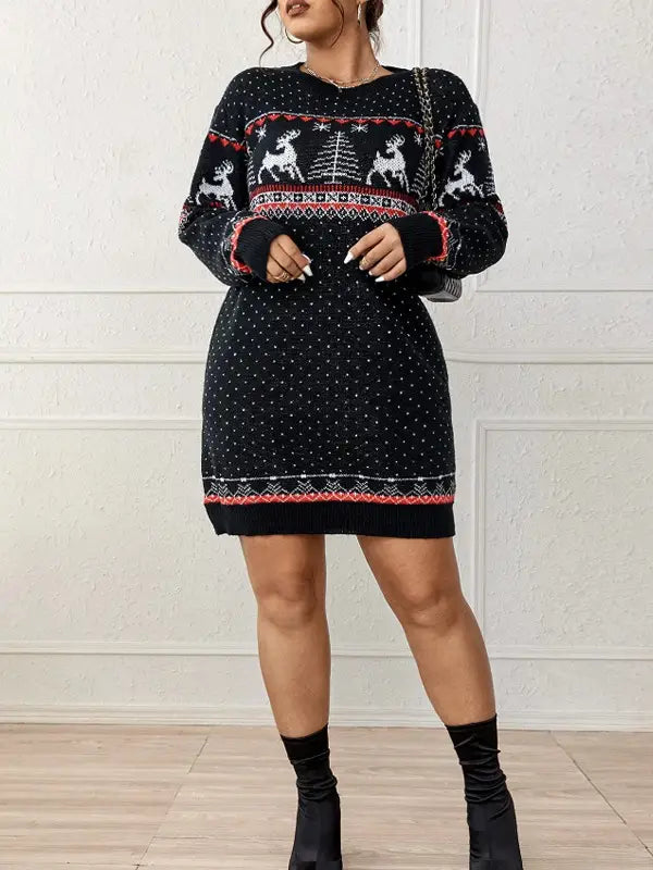 Christmas Snowflake Reindeer Knit Dress – Cozy Cute & Festively Chic
