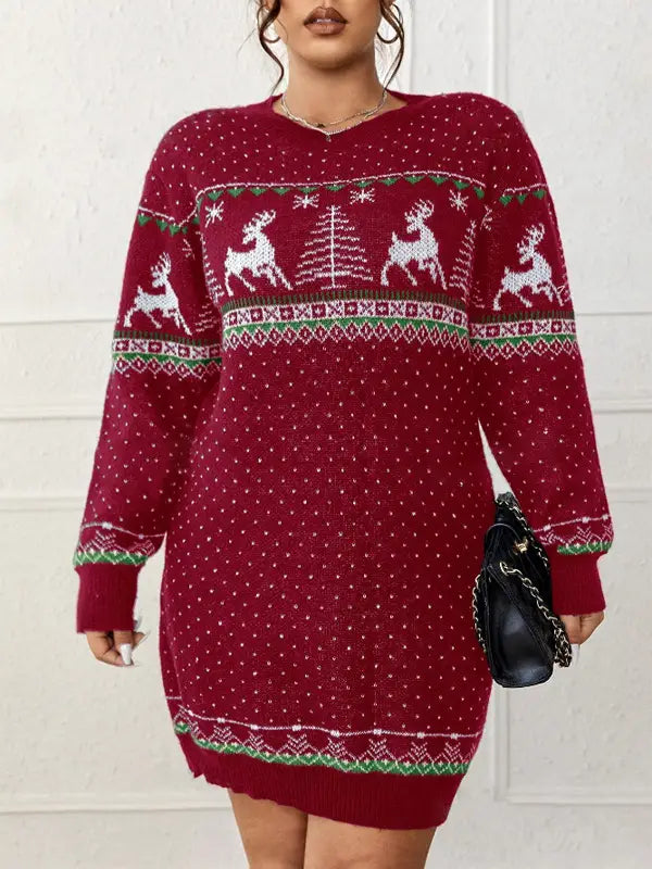 Christmas Snowflake Reindeer Knit Dress – Cozy Cute & Festively Chic