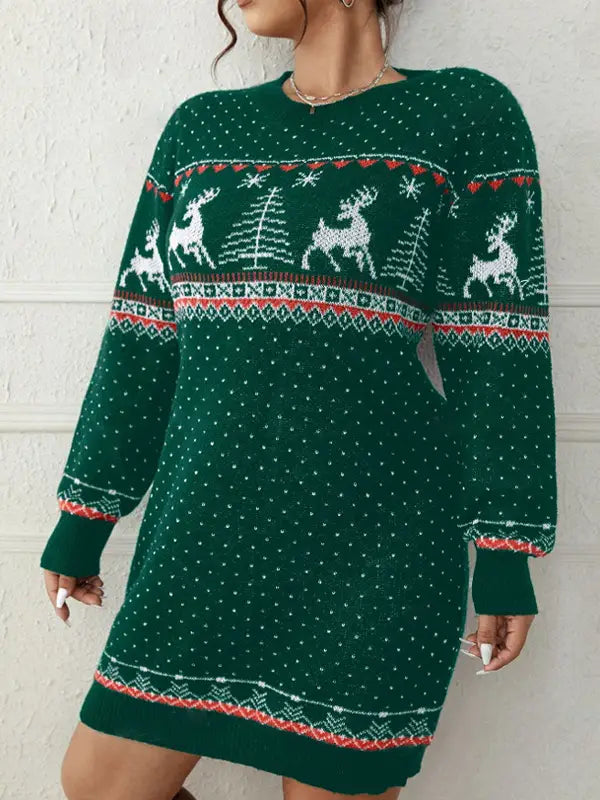 Christmas Snowflake Reindeer Knit Dress – Cozy Cute & Festively Chic