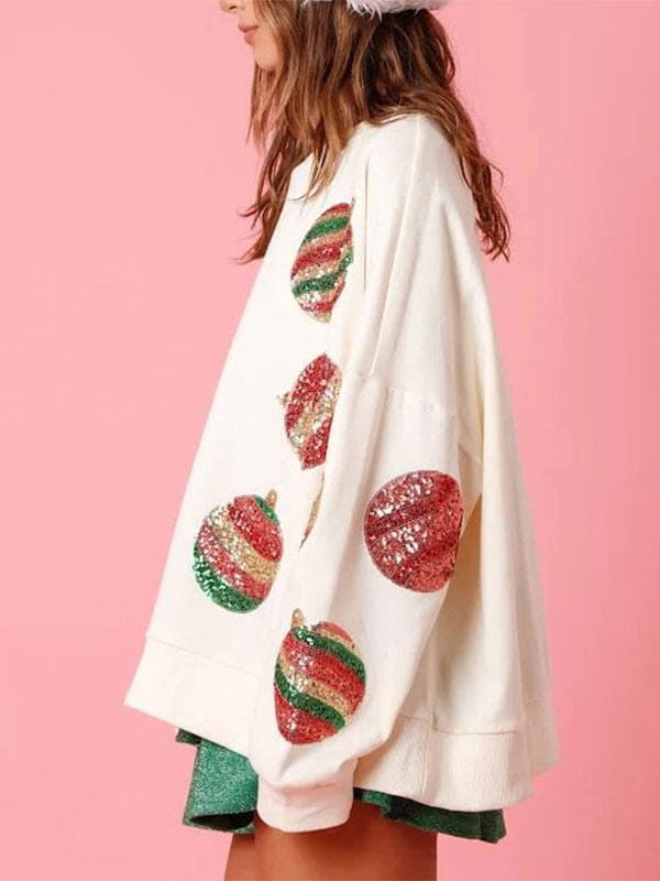 Pink Sequin Christmas Ornament Sweatshirt