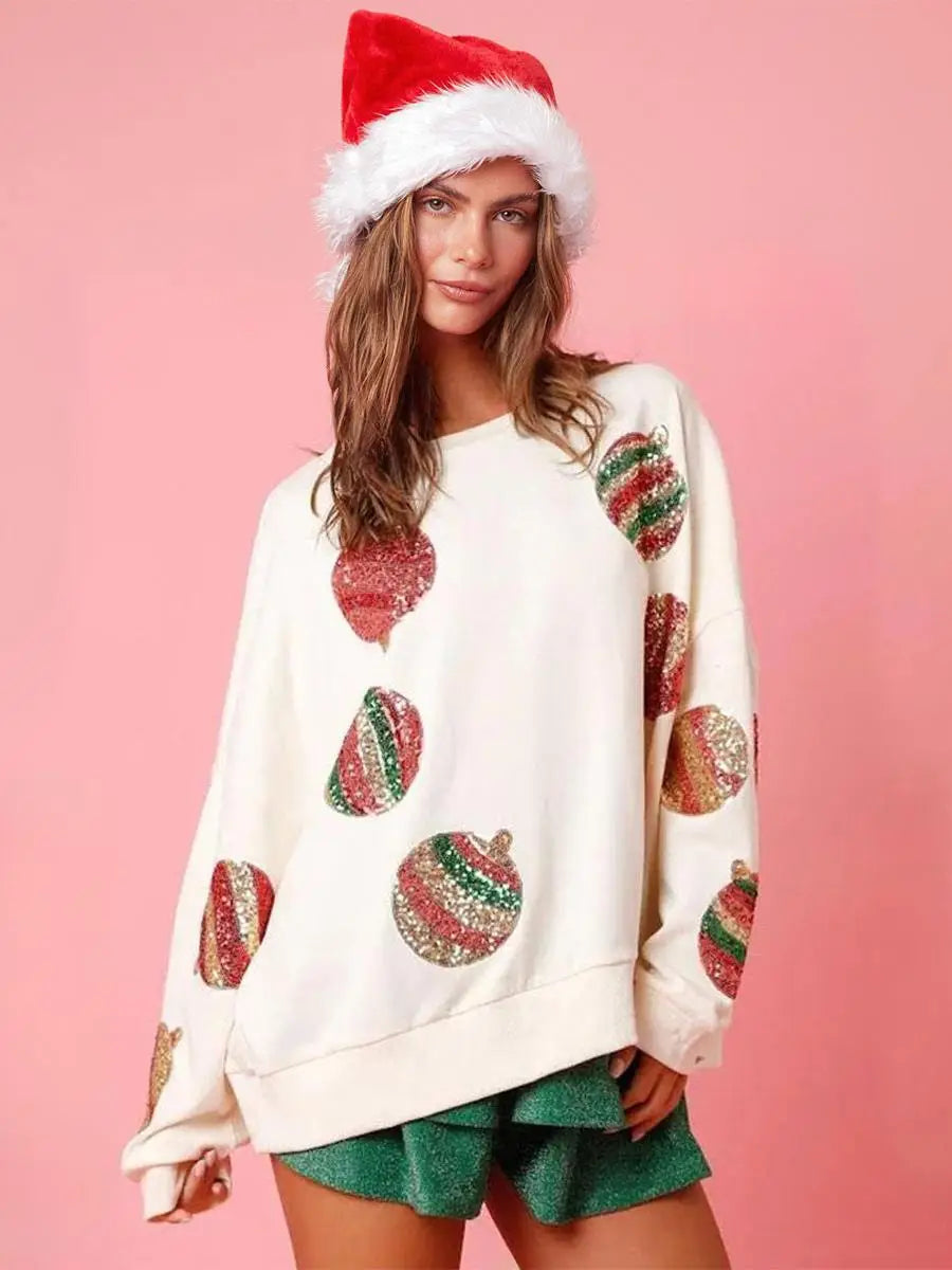 Pink Sequin Christmas Ornament Sweatshirt