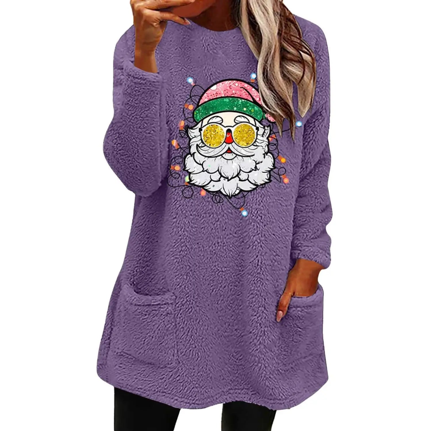 Santa Shades Double-Sided Velvet Pocket Sweatshirt