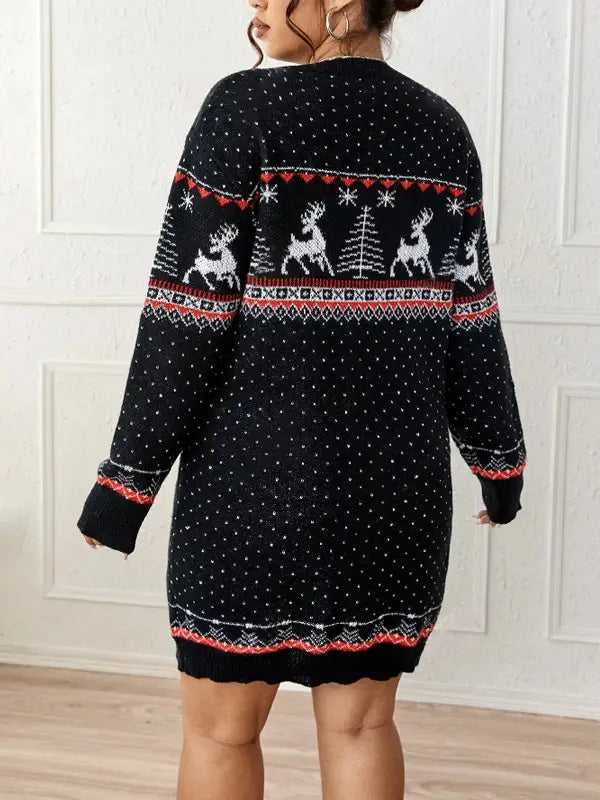 Christmas Snowflake Reindeer Knit Dress – Cozy Cute & Festively Chic