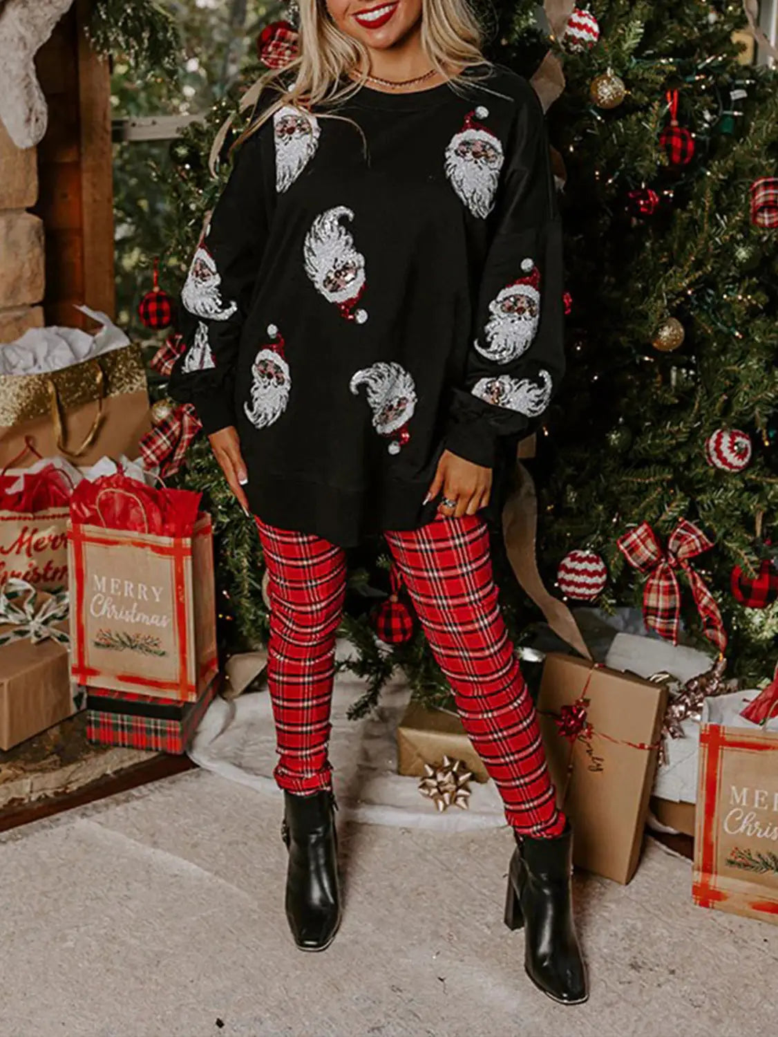 Black Santa Faces Christmas Long Sleeve