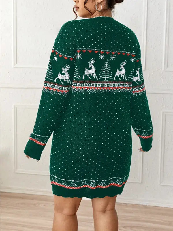 Christmas Snowflake Reindeer Knit Dress – Cozy Cute & Festively Chic