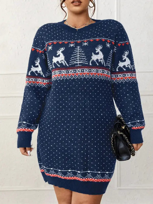 Christmas Snowflake Reindeer Knit Dress – Cozy Cute & Festively Chic