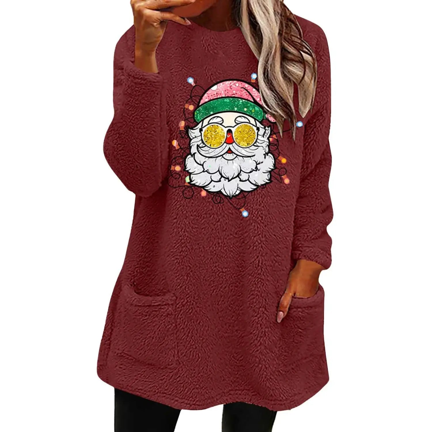 Santa Shades Double-Sided Velvet Pocket Sweatshirt