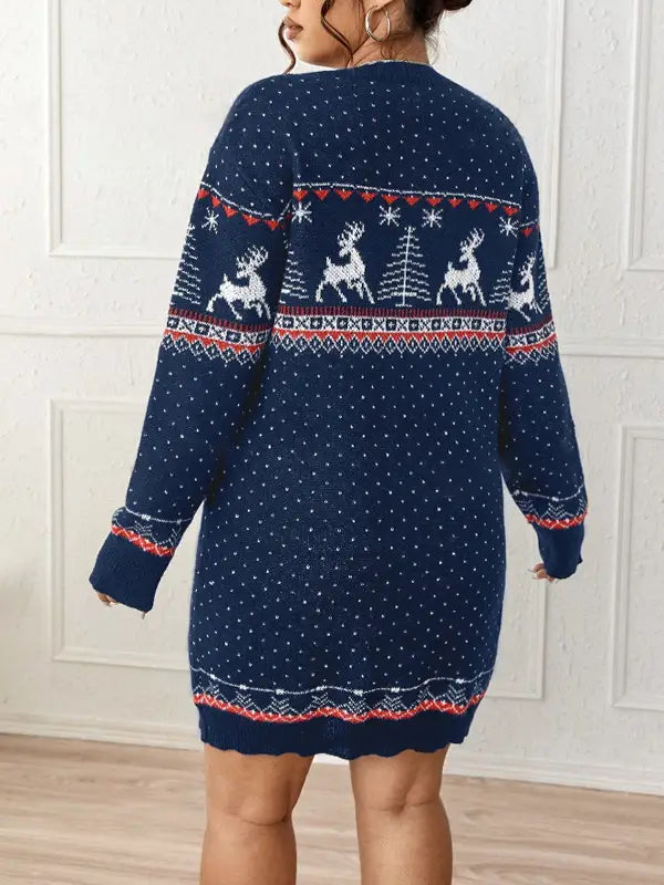 Christmas Snowflake Reindeer Knit Dress – Cozy Cute & Festively Chic
