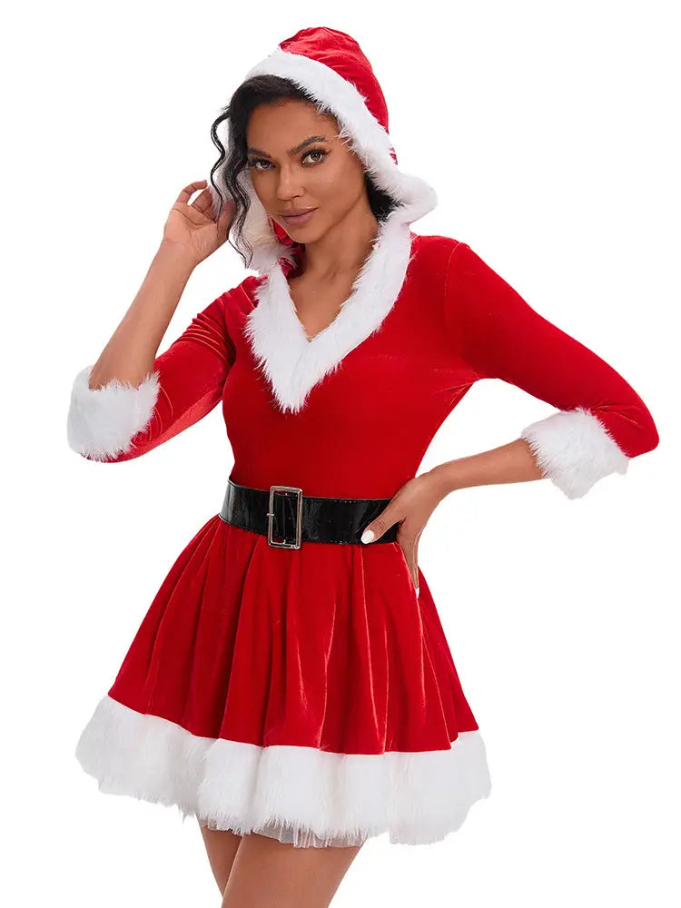 Christmas Women’s Hooded Velvet Dress – Festive Flirty & Full of Holiday Cheer