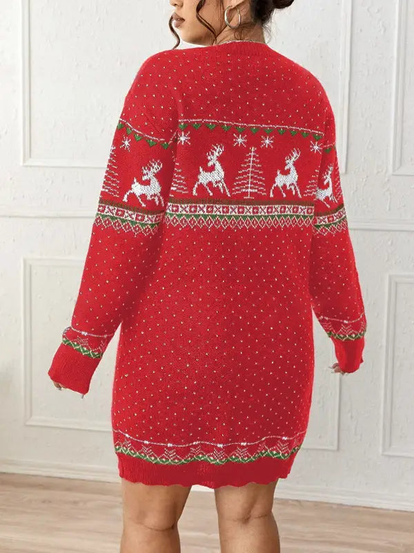 Christmas Snowflake Reindeer Knit Dress – Cozy Cute & Festively Chic