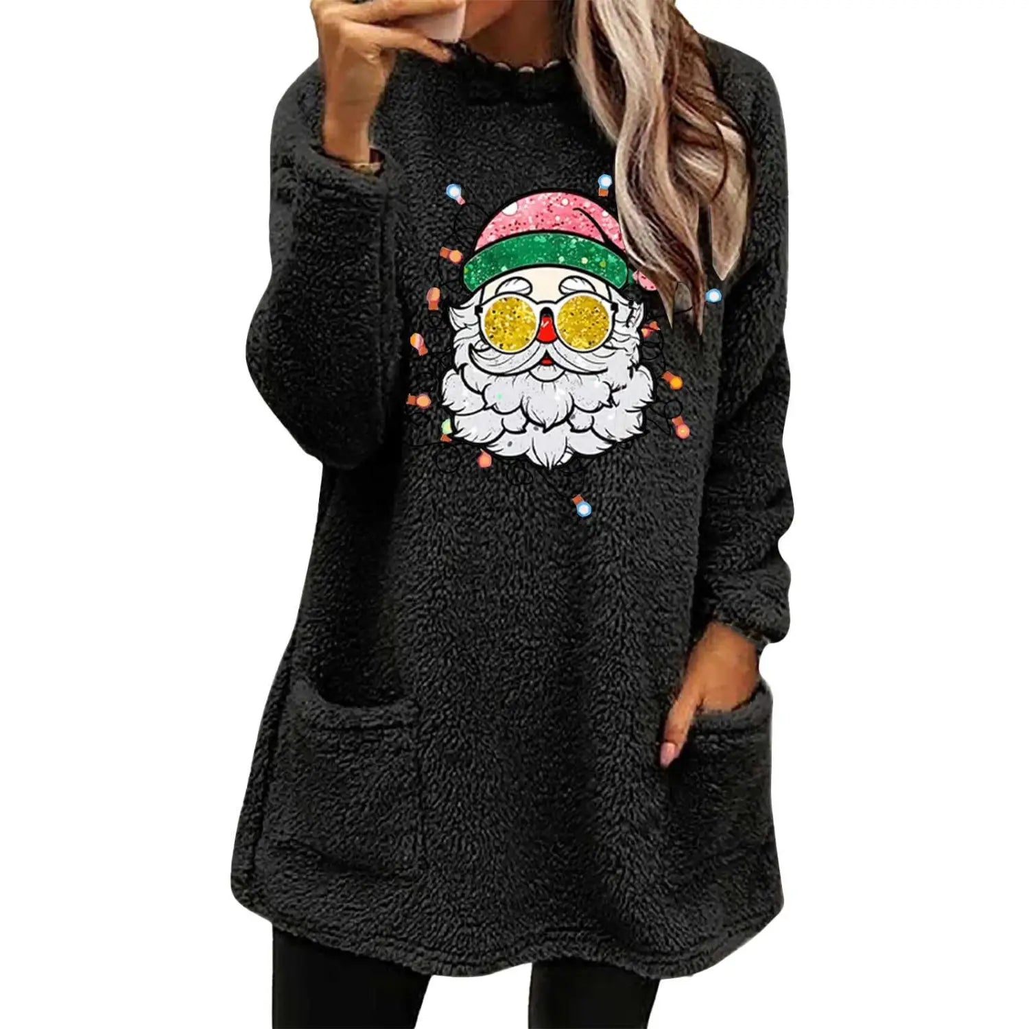 Santa Shades Double-Sided Velvet Pocket Sweatshirt