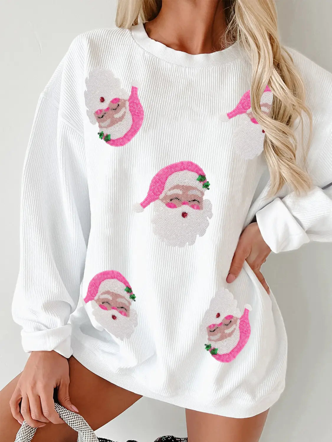 Pink Santa Faces Christmas Long Sleeve
