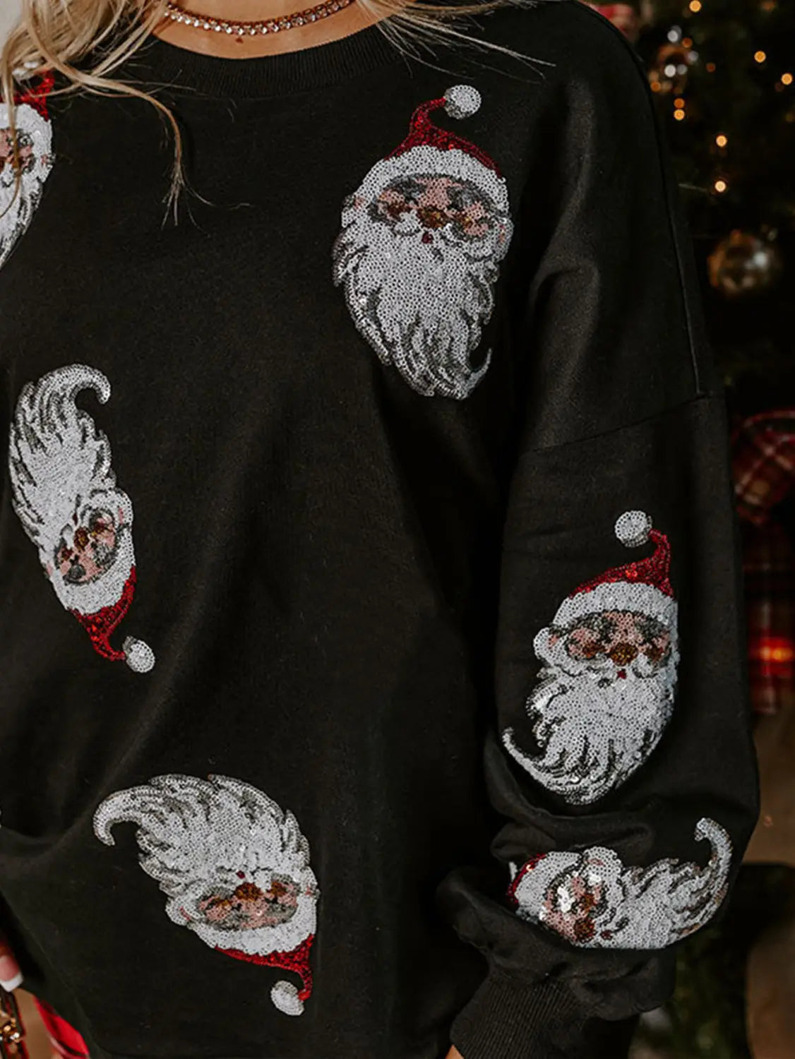 Black Santa Faces Christmas Long Sleeve