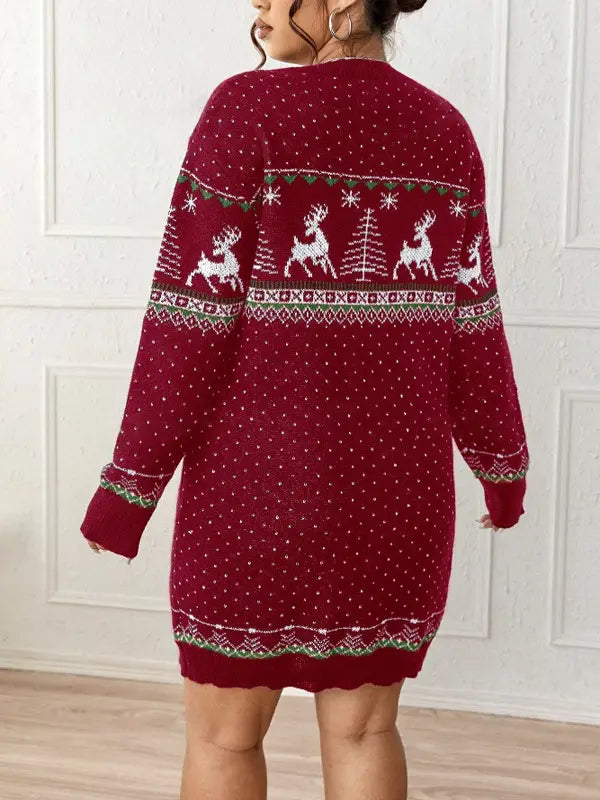 Christmas Snowflake Reindeer Knit Dress – Cozy Cute & Festively Chic