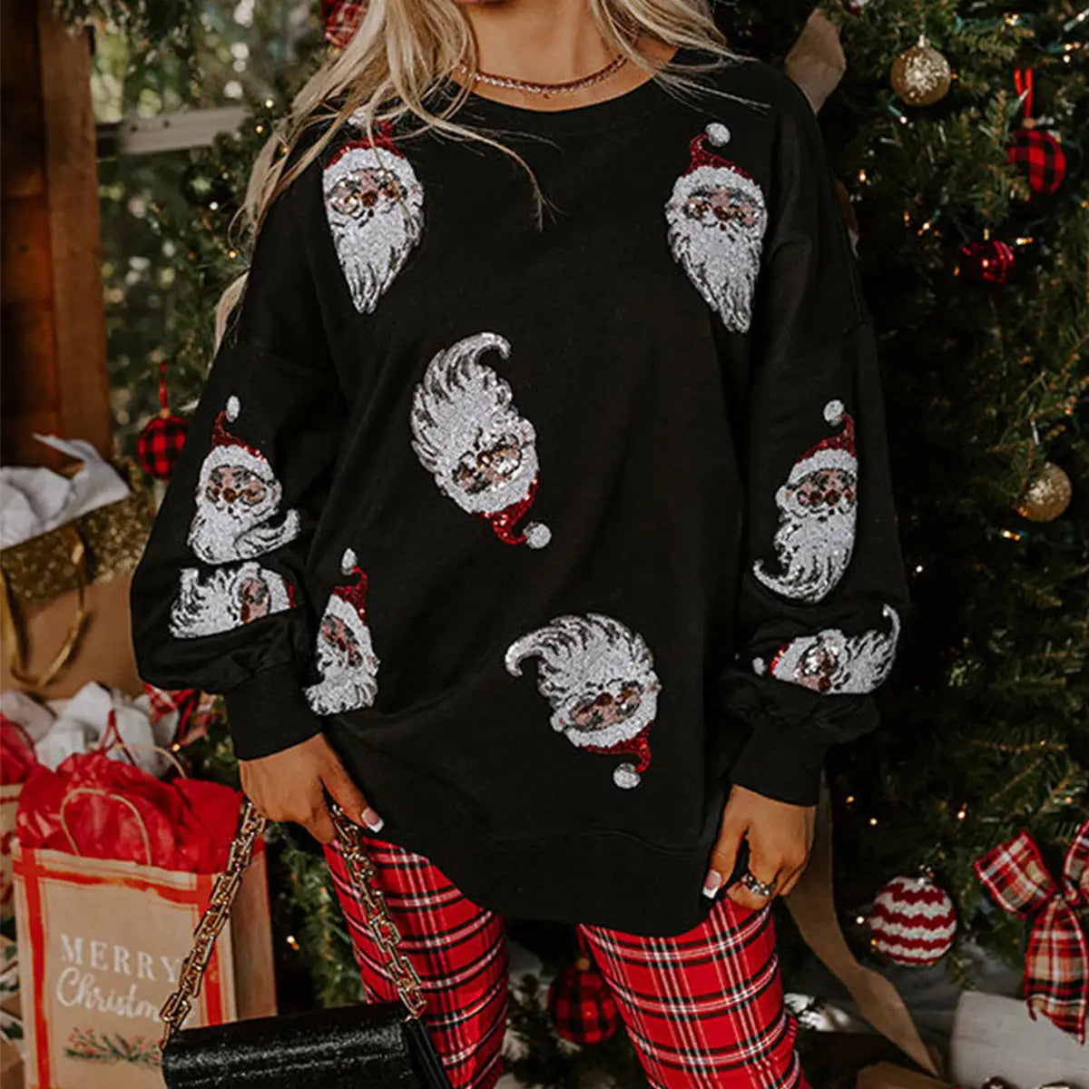 Black Santa Faces Christmas Long Sleeve