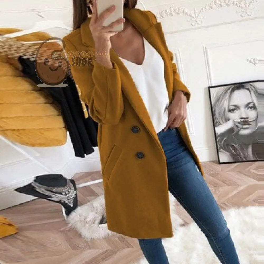 Autumn Winter Wool Coat Elegant Blazer - Camel / S / 8