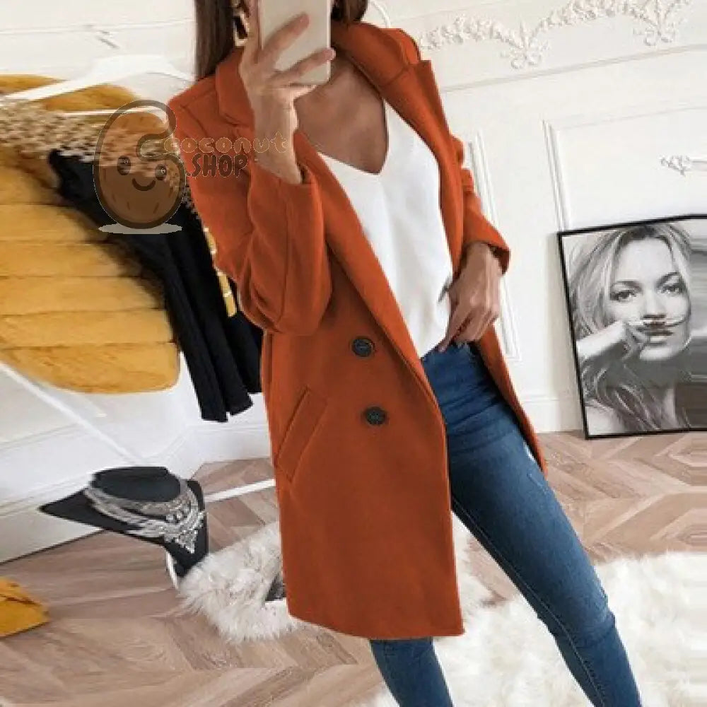 Autumn Winter Wool Coat Elegant Blazer - caramel colour / S / 8