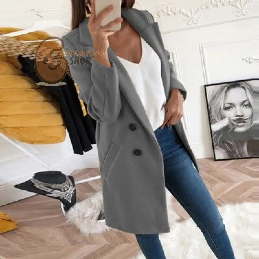 Autumn Winter Wool Coat Elegant Blazer - Gray / S / 8
