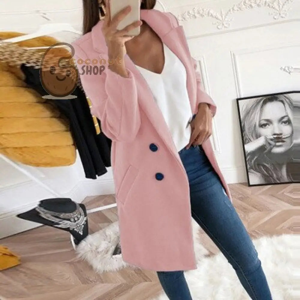 Autumn Winter Wool Coat Elegant Blazer - light pink / S / 8