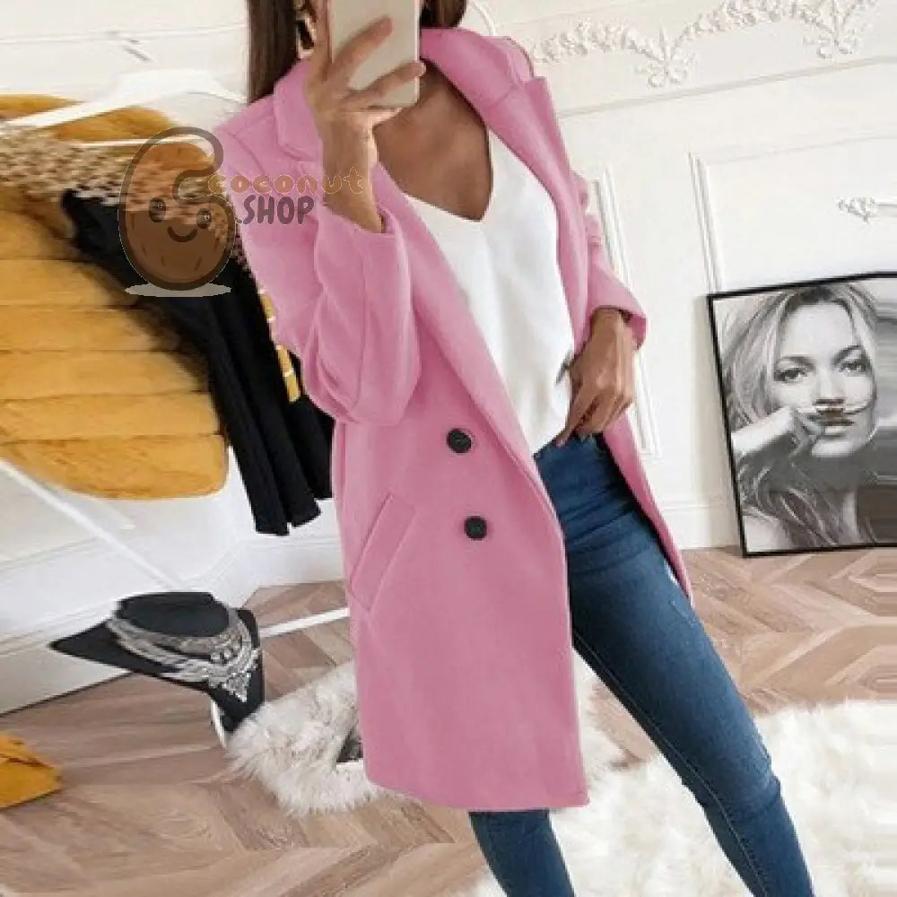 Autumn Winter Wool Coat Elegant Blazer - Pink / S / 8