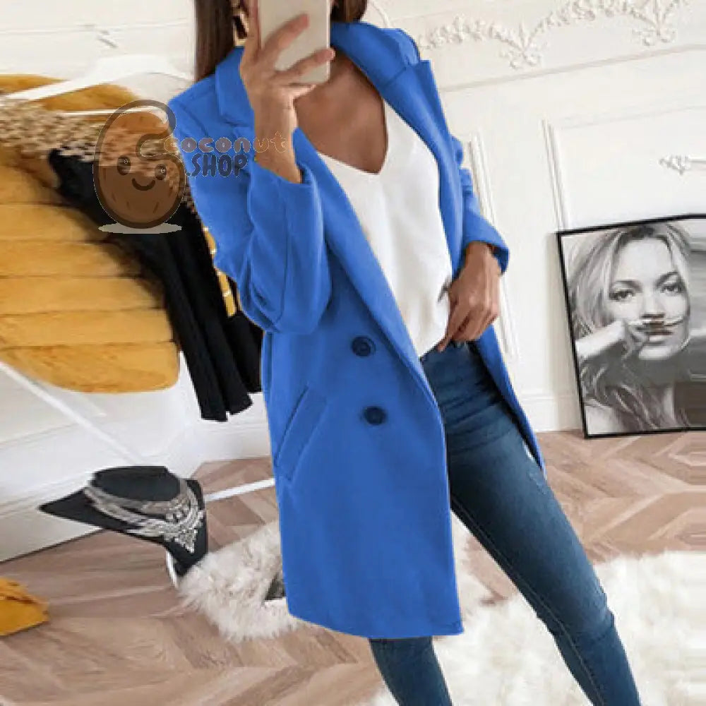 Autumn Winter Wool Coat Elegant Blazer - Sky blue / S / 8