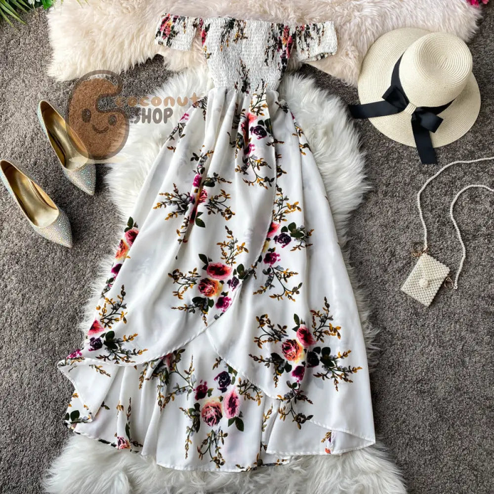 Beautiful Bohemian Floral Long Dress - White