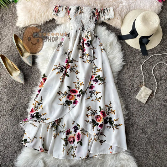 Beautiful Bohemian Floral Long Dress - White