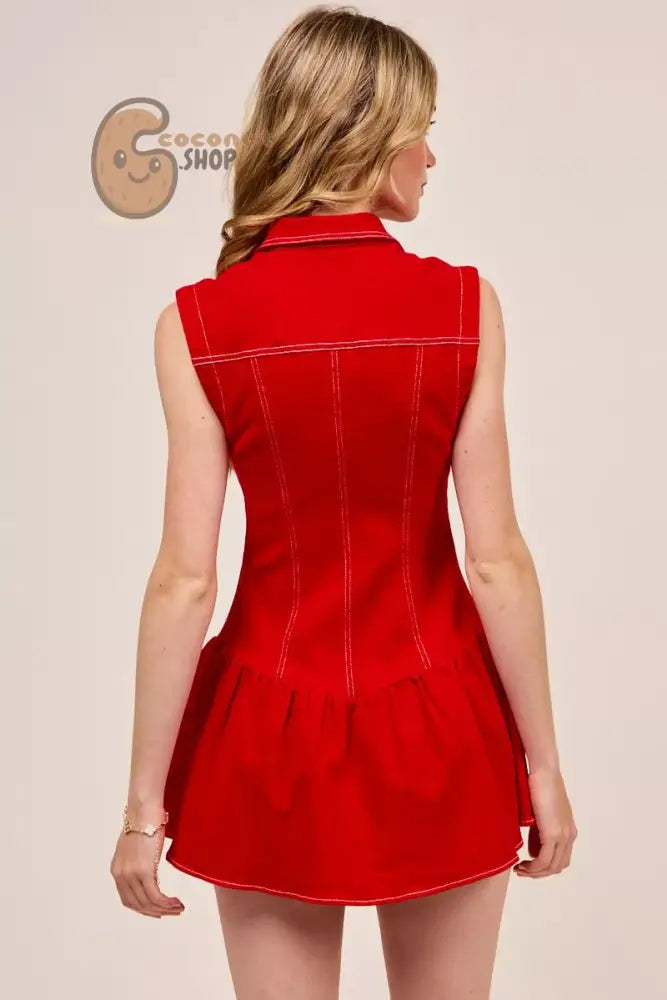 BEautiful Button Down Sleeveless Collared Mini Dress
