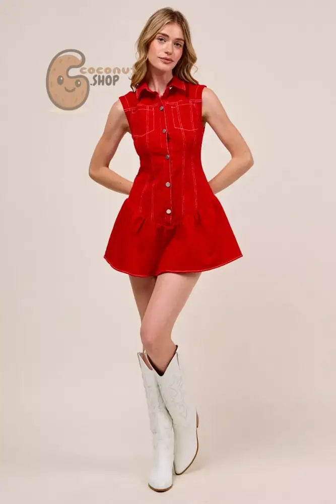 BEautiful Button Down Sleeveless Collared Mini Dress