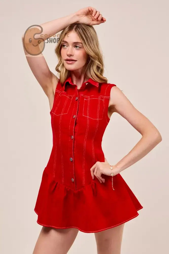 BEautiful Button Down Sleeveless Collared Mini Dress