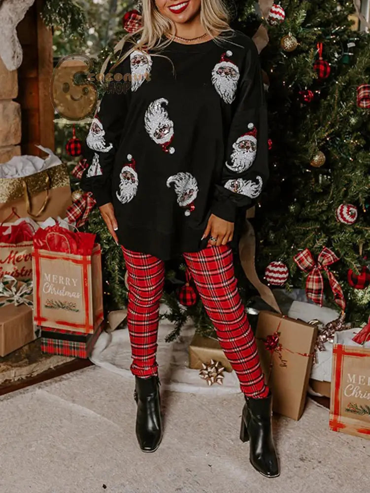 Black Santa Faces Christmas Long Sleeve