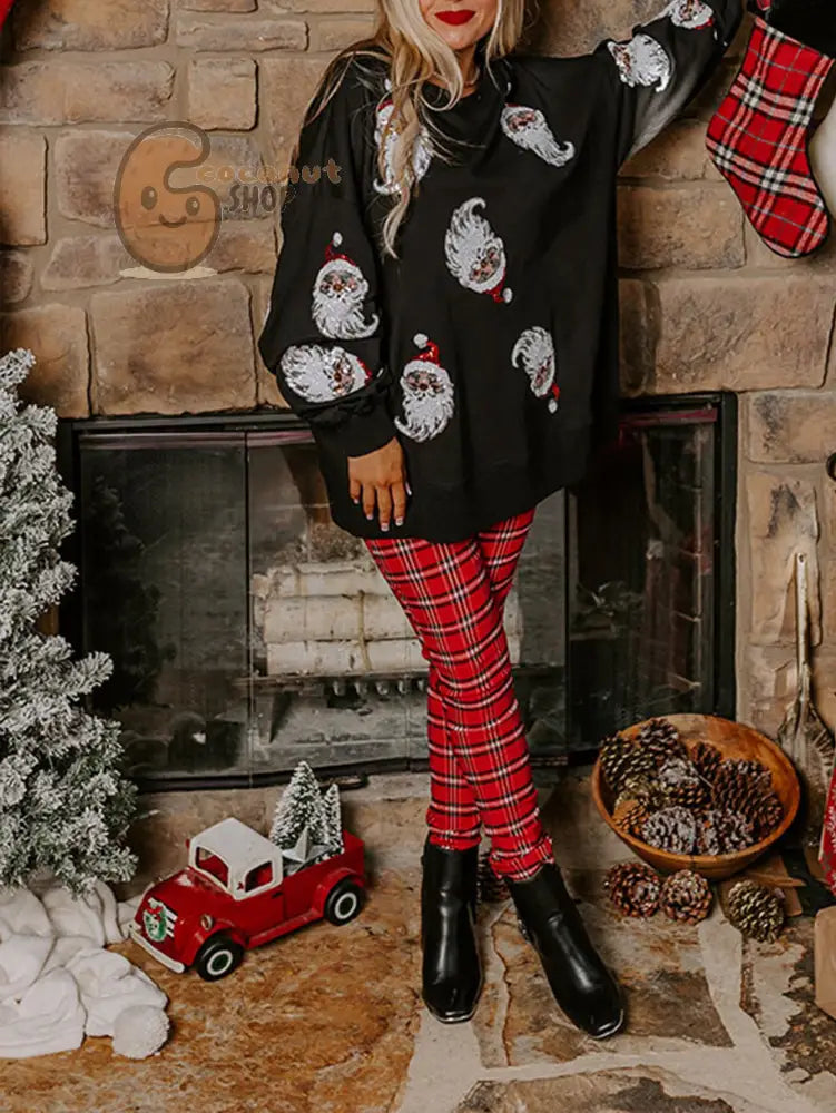 Black Santa Faces Christmas Long Sleeve