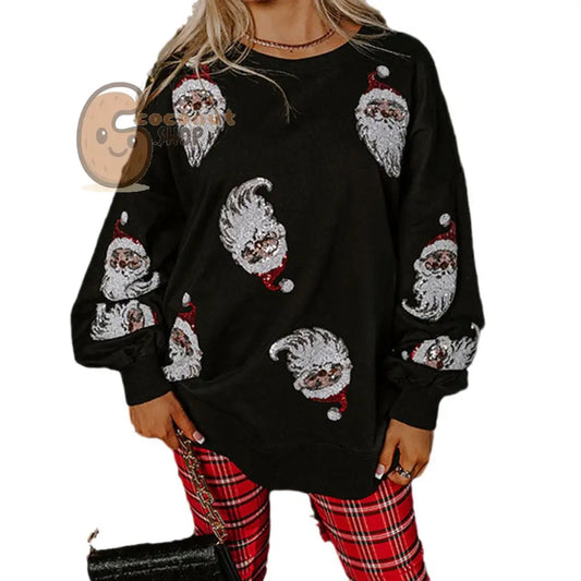 Black Santa Faces Christmas Long Sleeve