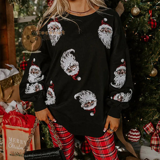 Black Santa Faces Christmas Long Sleeve