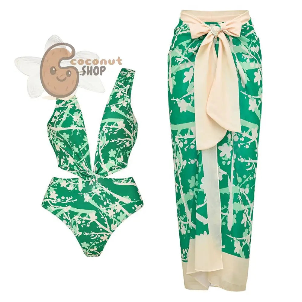 Blossom Babe Bikini - Three-dimensional flower one-piece swimsuit + wrap skirt / S